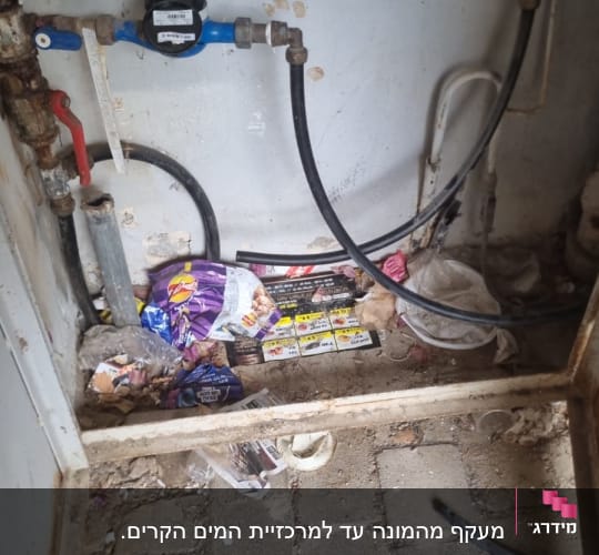 תמונה של צנרת מים עם לכלוך ופסולת